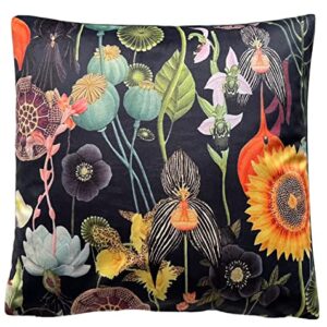 Poppies Decorative Throw Pillow case Sunflower Print Art Deco Pillowcase Dark Floral Velvet Cushion Cover Botanical Sofa Decor Black Couch Decor