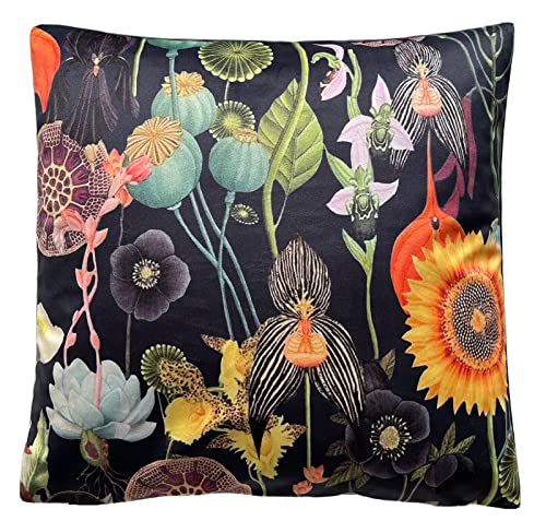 Poppies Decorative Throw Pillow case Sunflower Print Art Deco Pillowcase Dark Floral Velvet Cushion Cover Botanical Sofa Decor Black Couch Decor