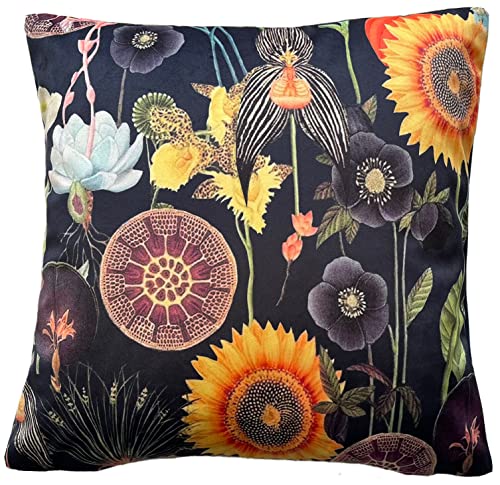 Poppies Decorative Throw Pillow case Sunflower Print Art Deco Pillowcase Dark Floral Velvet Cushion Cover Botanical Sofa Decor Black Couch Decor