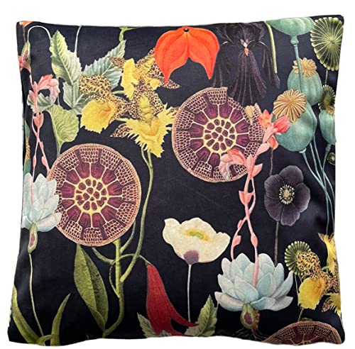 Poppies Decorative Throw Pillow case Sunflower Print Art Deco Pillowcase Dark Floral Velvet Cushion Cover Botanical Sofa Decor Black Couch Decor