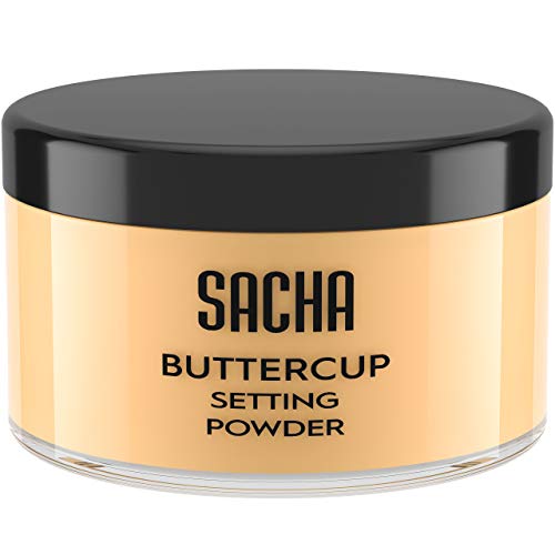 Sacha BUTTERCUP Setting Powder. No Ashy Flashback. Blurs Fine Lines and Pores. Loose, Translucent Face Powder to Set Makeup Foundation or Concealer. For Medium to Dark Skin Tones, 1.25 oz.