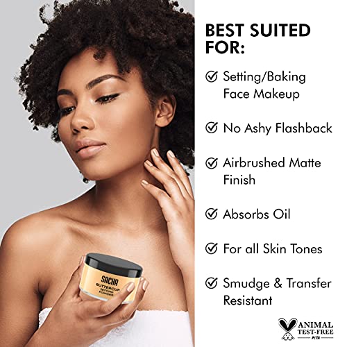 Sacha BUTTERCUP Setting Powder. No Ashy Flashback. Blurs Fine Lines and Pores. Loose, Translucent Face Powder to Set Makeup Foundation or Concealer. For Medium to Dark Skin Tones, 1.25 oz.