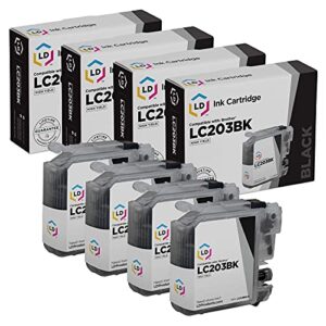 ld compatible ink cartridge replacement for brother lc203bk high yield (black, 4-pack)