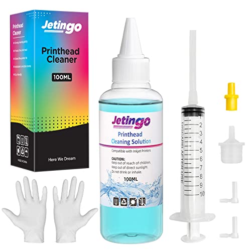 Jetingo Printer Cleaning Kit Printhead Cleaning Kit for Inkjet Printers HP Brother Canon WF-7710 WF-3640 7620 8600 8610 8620 WF-2750 WF-2650 ET-2750 ET-2650 C88 Printer (100ml)