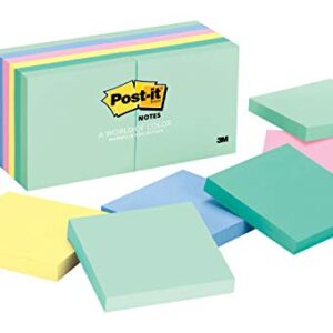 Post-it Notes, 3x3 in, 12 Pads, America's #1 Favorite Sticky Notes, Beachside Café Collection, Pastel Colors (654-5UC)