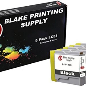 5 Black Blake Printing Supply LC51 Ink Cartridges for Brother DCP-130c DCP-330c DCP-350C Intellifax 1360 MFC-230C MFC-240C MFC-440CN MFC-465cn MFC-5460CN MFC-665CW MFC-685cw MFC-885cw