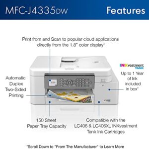 Brother INKvestment Tank MFC-J4335DW Wireless Color All-in-One Inkjet Printer - Print Copy Scan Fax - 20 ppm, 4800 x 1200 dpi, 8.5" x 11", Auto Duplex Printing, 20-Sheet ADF, Wulic Printer Cable