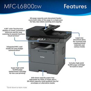 Brother MFC-L6800DW Monochrome Laser, All-in-One Printer, with High Yield Toner