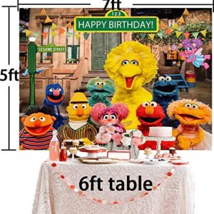 Elmo Street Cookie Monster Backdrop for Birthday Party Birthday Banner,Children Baby Shower Birthday Party Cake Dessert Table Decor Supplies Banner, Photo Studio Props7x5Ft