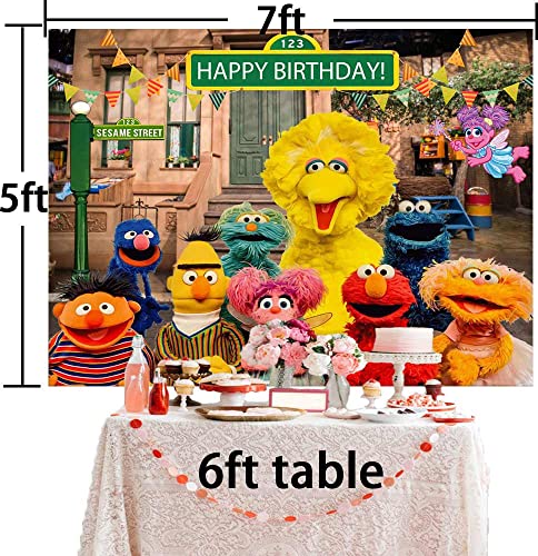 Elmo Street Cookie Monster Backdrop for Birthday Party Birthday Banner,Children Baby Shower Birthday Party Cake Dessert Table Decor Supplies Banner, Photo Studio Props7x5Ft