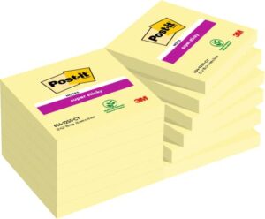 post-it notes super sticky note pads, 3″x3″, 90 sheet, pack of 12, canary yellow (65412sscy)