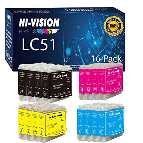 HI-VISION HI-YIELDS ® Compatible LC-51 LC51 Ink Cartridge Replacement (4 Black, 4 Cyan, 4 Yellow, 4 Magenta, 16-Pack)