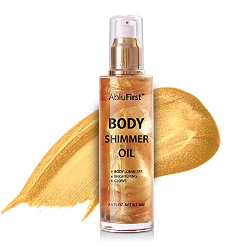 Shimmer Body Oil 2 Colors (2.8 Fl Oz (Pack of 1), Summer Body Glitter Moisturizing Light Shimmer Glow Non-Sticky Summer Body Luminizer and Illuminator Smooth (2.8 Fl Oz (Pack of 1), Gold)