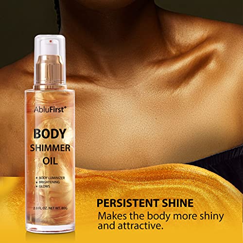Shimmer Body Oil 2 Colors (2.8 Fl Oz (Pack of 1), Summer Body Glitter Moisturizing Light Shimmer Glow Non-Sticky Summer Body Luminizer and Illuminator Smooth (2.8 Fl Oz (Pack of 1), Gold)