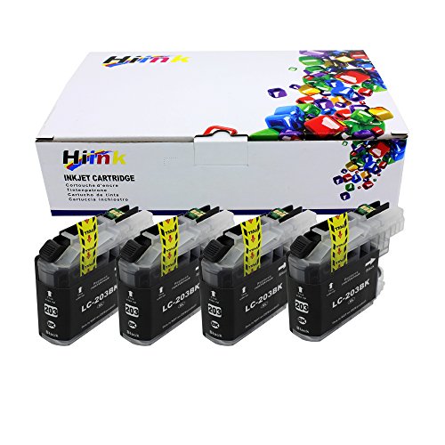 Hi Ink 4 Pack LC203XL Black Ink Cartridge Replacement for Brother LC203XL LC201 Used in MFC-J460DW MFC-J480DW MFC-J485DW MFC-J680DW MFC-J880DW MFC-J885DW (4-Pack Black)