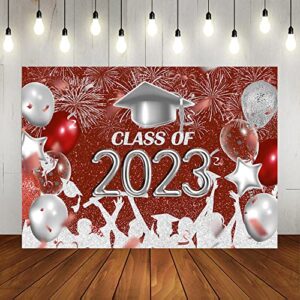 lofaris class of 2023 party backdrop red and silver congrats grad graduation caps photography background celebration graduation prom party decor supplies photo booth banner 7x5ft