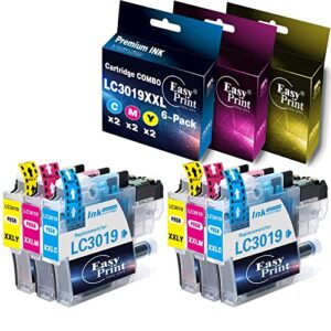 easyprint (2c, 2m, 2y, color combo) compatible 3019xl ink cartridge replacement for brother lc3019 lc-3019xxl mfc-j5330dw mfc-j6530dw mfc-j6730dw mfc-j6930dw, (total 6-pack, no black)