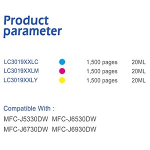 EASYPRINT (2C, 2M, 2Y, Color Combo) Compatible 3019xl Ink Cartridge Replacement for Brother LC3019 LC-3019xxl MFC-J5330DW MFC-J6530DW MFC-J6730DW MFC-J6930DW, (Total 6-Pack, No Black)