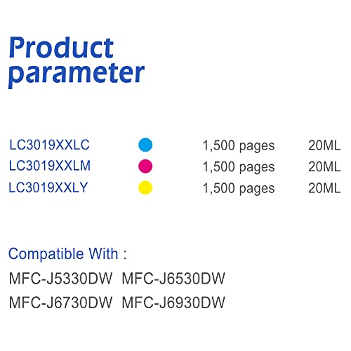 EASYPRINT (2C, 2M, 2Y, Color Combo) Compatible 3019xl Ink Cartridge Replacement for Brother LC3019 LC-3019xxl MFC-J5330DW MFC-J6530DW MFC-J6730DW MFC-J6930DW, (Total 6-Pack, No Black)