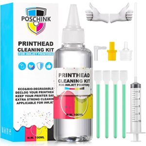 poschink printhead cleaning kit,printhead cleaner solution for hp officejet pro 8610 8600 8620 6830 6700 8630 / epson ecotank et-2720 et-2760 wf-3640 / canon mx922 mx920 etc. inkjet printers – 100ml