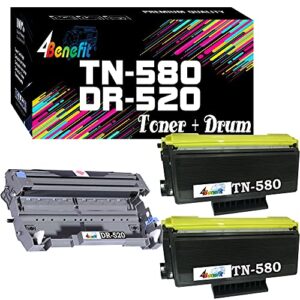 (toner + drum) 4benefit compatible replacement tn580 dr520 toner cartridge drum unit (set of 3) 2xtn-580 and 1xdr-520 work for hl-5250dn hl-5270dnhl-5370dw hl-5380dn laser printer