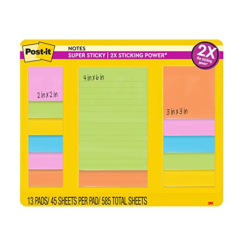 Post-it Super Sticky Pop-up Notes, 3x3 in, 13 Pads, 2x the Sticking Power, Energy Boost, Bright Colors (Orange, Pink, Blue, Green),Recyclable (R330-6SSAN)