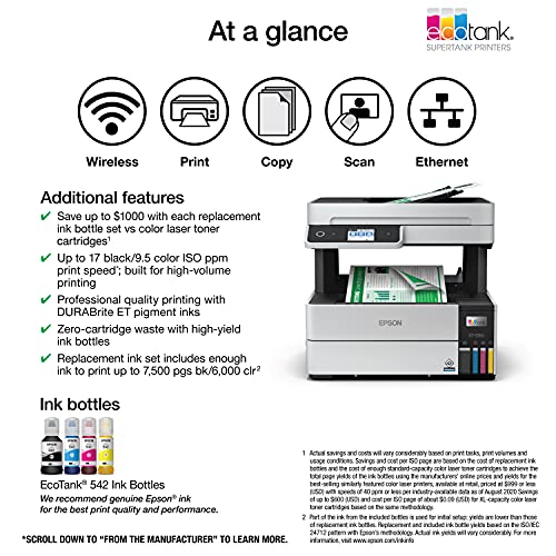 Epson EcoTank Pro ET-5150 Wireless Color All-in-One Supertank Printer with Scanner, Copier, Plus Auto Document Feeder