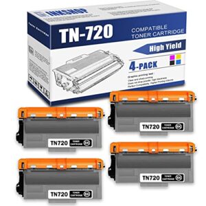 tn720 compatible tn-720 black toner cartridge replacement for brother tn-720 hl-5440d hl-5450dn dcp-8110dn dcp-8150dn mfc-8710dw toner.(4 pack)