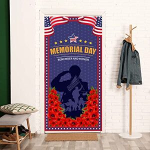 Memorial Day Door Cover Backdrop Photography 4th of July Patriotic Fourth of July Veterans Day Decoration Party Photography Door Banner Farmhouse Holiday Remember and Honor Decor for Home Office