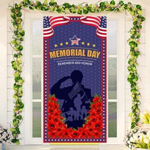 Memorial Day Door Cover Backdrop Photography 4th of July Patriotic Fourth of July Veterans Day Decoration Party Photography Door Banner Farmhouse Holiday Remember and Honor Decor for Home Office