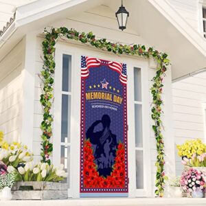 Memorial Day Door Cover Backdrop Photography 4th of July Patriotic Fourth of July Veterans Day Decoration Party Photography Door Banner Farmhouse Holiday Remember and Honor Decor for Home Office