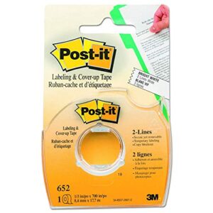 Post-it 652 Labeling & Cover-Up Tape, Non-Refillable, 1/3" x 700" Roll (4)