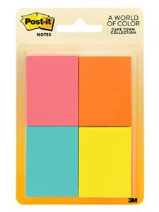 post-it mini notes, 1.5 in x 2 in, 8 pads, america’s #1 favorite sticky notes, jaipur collection, bold colors (green, yellow, orange, purple, blue), clean removal, recyclable (653-au)
