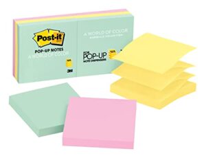 post-it pop-up notes, 3×3 in, 6 pads, america’s #1 favorite sticky notes, beachside café collection, pastel colors, recyclable (r330-ap)