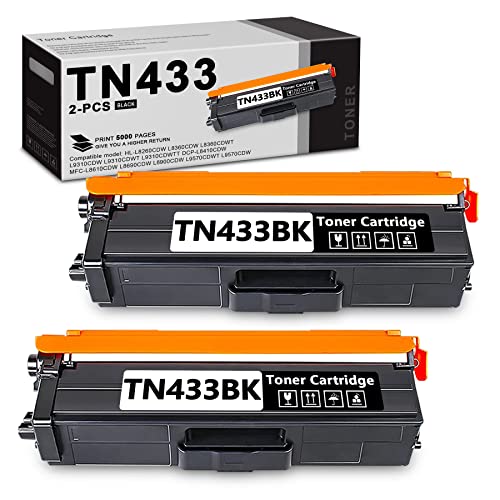 TN433BK TN433 Toner Cartridge (Black, 2-Pack) Compatible TN-433 Replacement for Brother HL-L8260CDW L8360CDW L9310CDW L9310CDWT DCP-L8410CDW MFC-L8690CDW L9570CDWT Printers-Sold by HNSMGS