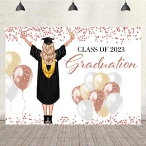 Ticuenicoa 7x5ft 2023 Congrats Grad Backdrop for Girls Photoshot Class of 2023 Congratulations Graduation Party Decor Pink Balloon Photography Background Prom Photo Booth Props Dessert Table Banner