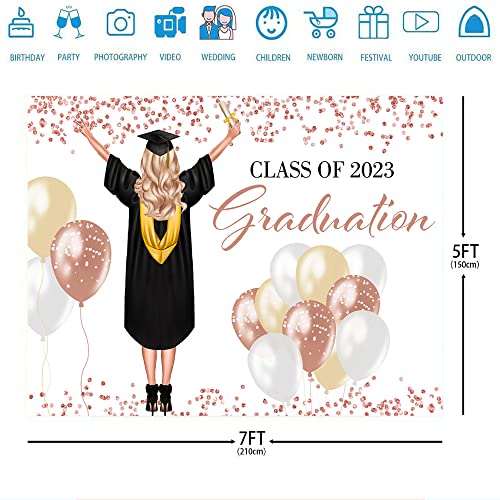 Ticuenicoa 7x5ft 2023 Congrats Grad Backdrop for Girls Photoshot Class of 2023 Congratulations Graduation Party Decor Pink Balloon Photography Background Prom Photo Booth Props Dessert Table Banner