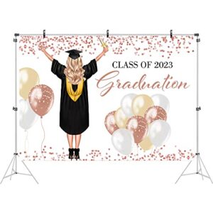 Ticuenicoa 7x5ft 2023 Congrats Grad Backdrop for Girls Photoshot Class of 2023 Congratulations Graduation Party Decor Pink Balloon Photography Background Prom Photo Booth Props Dessert Table Banner