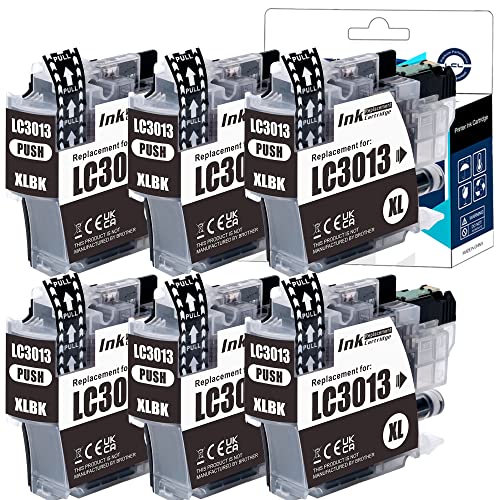 LCL Compatible Ink Cartridge Replacement for Brother LC-3013 LC3013 LC-3013BK LC3013BK MFC-J491DW MFC-J497DW MFC-J690DW MFC-J895DW (6-Pack Black)