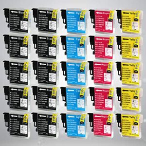 4Benefit (Set of 25) Compatible LC-61 LC61 Ink Cartridge LC 61 (10BK+5C+5M+5Y) Replacement for Brother LC61BK LC61C LC61M LC61Y Used for MFC-290C MFC-495CW MFC-490CW MFC-6490CW Inkjet Printer