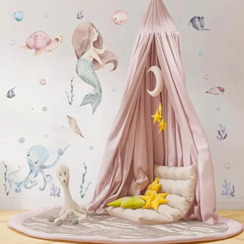 Dreamy Ocean Wall Stickers Sweet Pastel Mermaid Wall Decals Mermaid Themed Girls Rooms Baby Nursery Decor Marine Baby Room Wall Decor