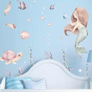 Dreamy Ocean Wall Stickers Sweet Pastel Mermaid Wall Decals Mermaid Themed Girls Rooms Baby Nursery Decor Marine Baby Room Wall Decor