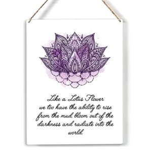lotus flower quote wood sign inspirational meditation wooden signs rustic hanging plaque wall art “8 x 10” sign wall decor for home yoga studio