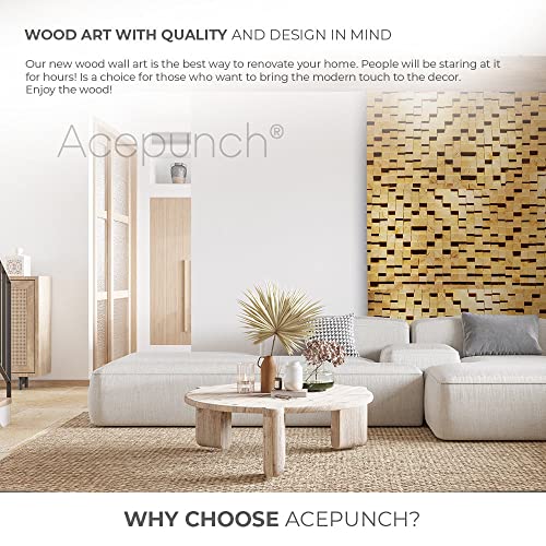 Acepunch 6 Artistic 3D Mosaic Premium High-Grade Finland Wooden Wall Art Panel Room DIY Acoustic Sound Diffuser STC 27 Home Studio Wood Soundproofing Noise Reduction Wood Decor 12x12in AP1254