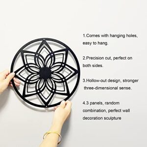 DUOOLN 11" Metal Sacred Geometry Wall Art 3 PCS Set, Round Abstract Lotus Flower Wall Decor Artwork, Suitable for Home Indoor and Outdoor and Yoga Studio Decoration(Black)