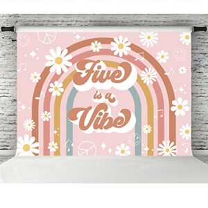 Lofaris Groovy 5th Birthday Backdrop Five is A Vibe Birthday Background Daisy Flower Girls Four Years Old Birthday Party Supplies Photo Prop Wall Decor 7x5ft