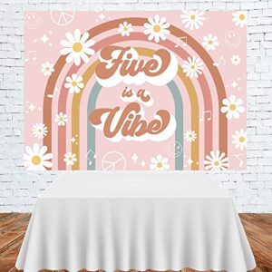 Lofaris Groovy 5th Birthday Backdrop Five is A Vibe Birthday Background Daisy Flower Girls Four Years Old Birthday Party Supplies Photo Prop Wall Decor 7x5ft