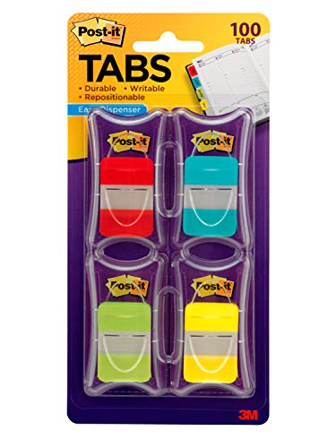 Post-it Tabs, 1 in Solid, Asst Colors, 25/Color, 25/Dispenser, 4 Dispenser/Pack (686-RALY)