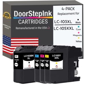 doorstepink remanufactured in the usa ink cartridge replacements for brother lc103 xl black lc 105 xl cmy for printers mfc-j4310dw mfc-j4410dw