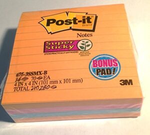post it 675-3ssmx 4″ lined super sticky recycled notes assorted neon 390 ct